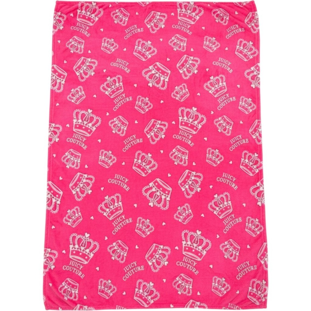Juicy Couture Plush Fleece Throw Blanket Hot Pink Crown Logo Hearts Y2K McBling